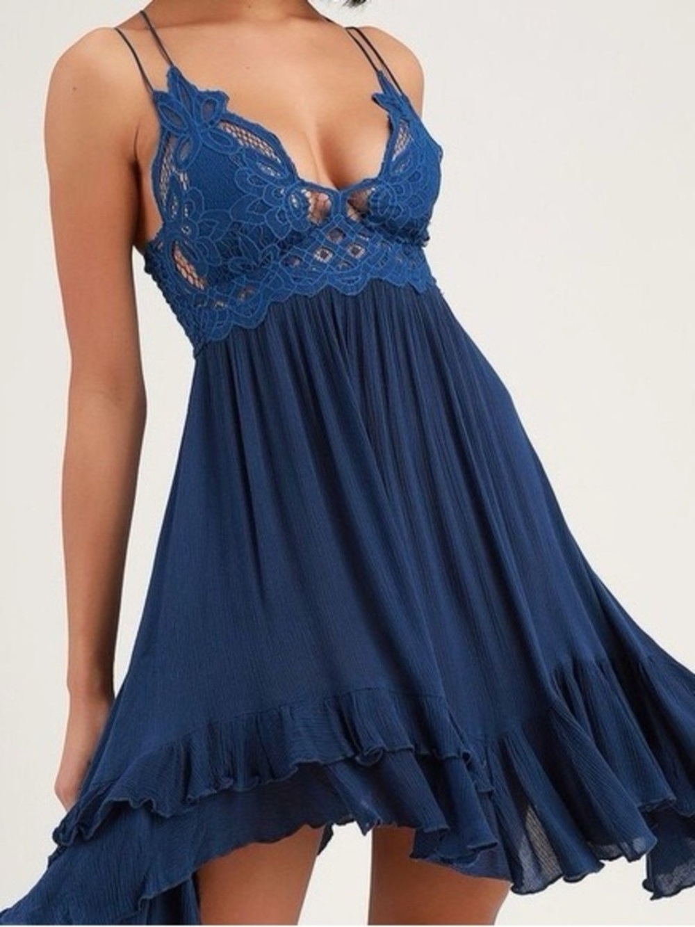 FP ONE Free People Blue Crochet Lace Adella Slip Dress Small